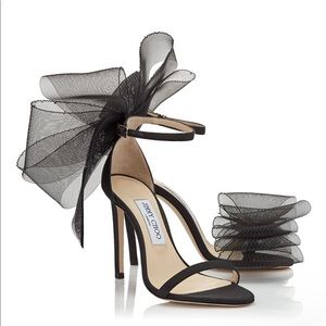 💕 NWT 💕 JIMMY CHOO AVELINE 100 Black Asymmetric Grosgrain Mesh Fascinator